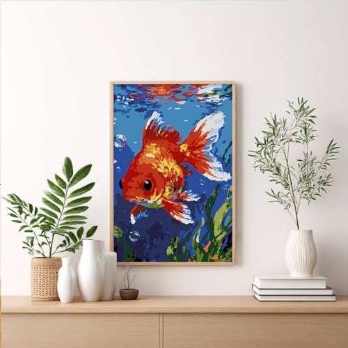 Framed Paint by Numbers Kit for Adults Beginner & Kids Ages 8-12, Goldfish Adult Paint by Number Kits on Canvas, without Easel, DIY Number Painting for Adults for Home Wall Decor Gift 8 x 12 Inch - Image 2