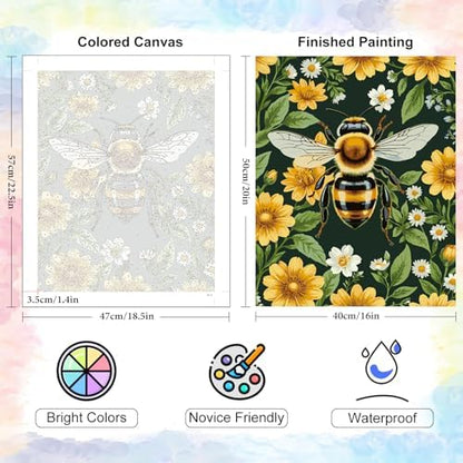 Yezavesu Paint by Numbers Kit for Adults Beginner, Bee Adult Paint by Number Kits on Canvas Without Frame, DIY Acrylic Flowers Painting by Numbers for Home Wall Decor Gift 16x20 Inch - Image 3