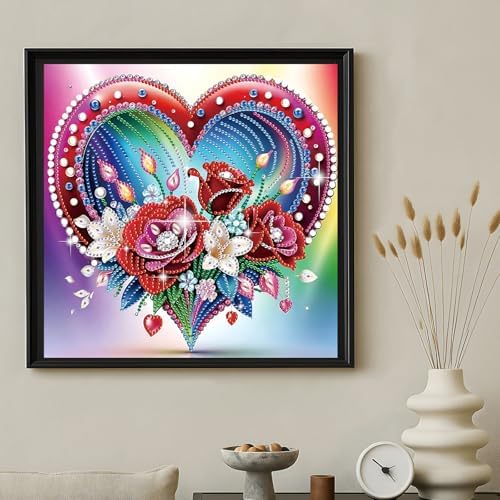 jinglinhh Heart Red Rose Flowers Lily Special Shaped DIY Diamond Art Painting Kit for Adults Beginners, Partial Drill Crystal Rhinestone Gem Art Craft Home Wall Decor 30x30cm - Image 7
