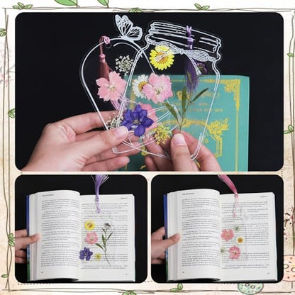 Kaluofan 103PCS Bookmark Making Kit, Transparent Flower Bookmarks, Handmade Dried Flower Bookmark Kit for School, DIY Bookmark Kit with Abundant Bottle Bookmarks Dried Flowers Tassels and Tweezer - Image 5
