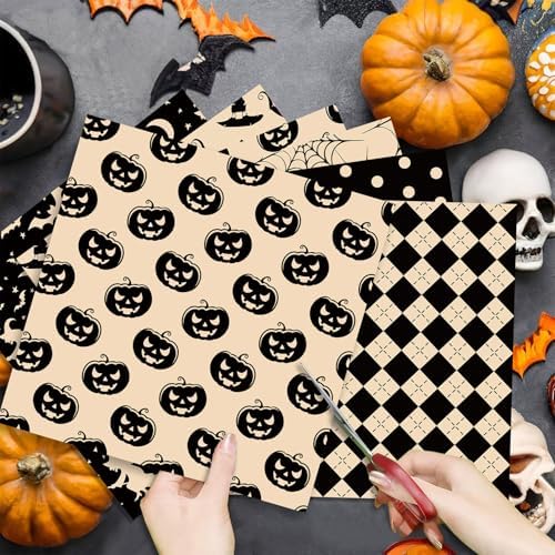 24 Sheets Halloween Pattern Paper Set, 11.8"x11.8" Scrapbooking Supplies Paper Spider Pumpkin Bat Plaid Stripe Dot Origami Paper - 12 Styles - Image 4