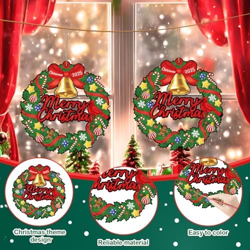 Sereliy 24 Pcs Christmas Coloring Wreath Crafts, Color Your Own Christmas Crafts, DIY Paper Xmas Wreath for Classroom Activities, Games. (Bell) - Image 3