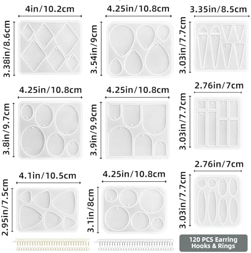 Roxjaejae 129 PCS Resin Earring Molds Silicone Kit, Resin Jewelry Molds with Built-in Holes for Earrings, Necklace, Pendants, Keychains - Image 6