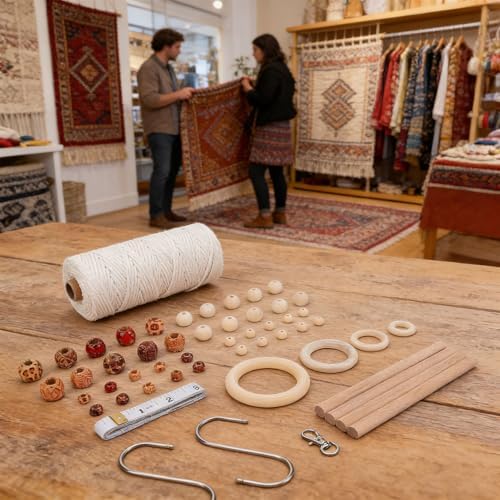 VINGVO Macrame Plant Hanger Kit, 3mm 115yard Natural Cotton Cord & Solid Wood Accessories Macrame Kit with 100pcs Wood & Painted Beads, Kits for Beginners Home Decor - Image 2