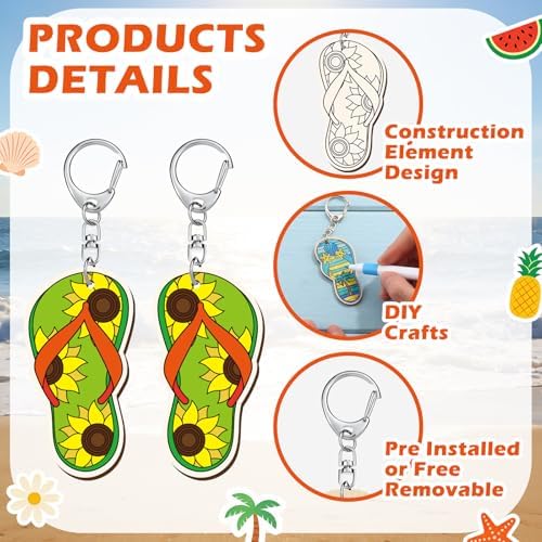 RattanView 24 Pcs Flip Flop Slipper Craft Color Your Own Keychains - Image 3