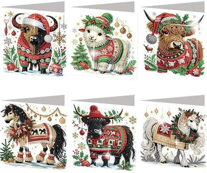 jinglinhh 6pcs Christmas Yak Horse Sheep Diamond Art Painting Greeting Cards with Envelopes, DIY Card Making Kits for Adults, Diamond Art Postcards Christmas Cards Craft Gifts by Unknown