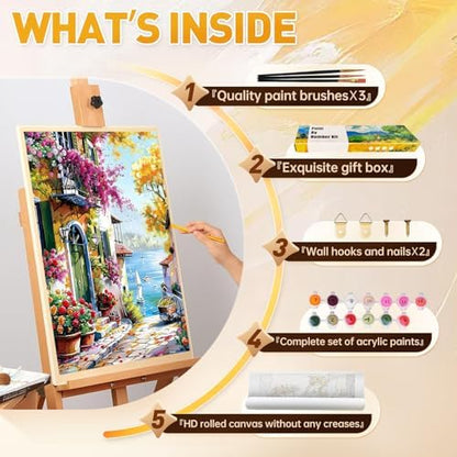 Qaisxoty Paint by Numbers Kit for Adult - Lane Road Rolled Adult Paint by Number, Complete Paint by Numbers Kit with Canvas, Box, Brushes, Acrylic Paints - DIY Home Decor & Gift (12”x16”) - Image 7