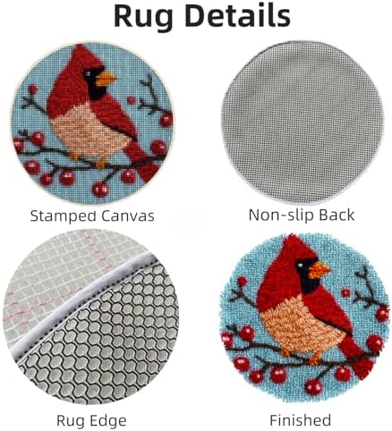 Latch Hook Rug Kit Cute Cartoon Red Cardinal Bird on Red Berry Tree Easy for Beginners Round Shape Carpet Crochet Yarn Craft Mini Rug DIY Hook and Latch Little Tapestry for Home Decor 30x30cm-3 - Image 3