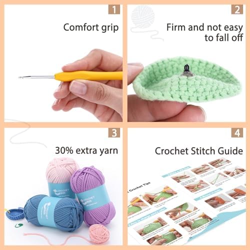 Crochet Kit for Beginners: 2 PCS Red & Blue Mushroom Starter Crochet Kits with Step-by-Step Video Tutorials and Yarns, Hook, Accessories, DIY Craft Gift for Adults and Teen(30%+ Yarn) - Image 5