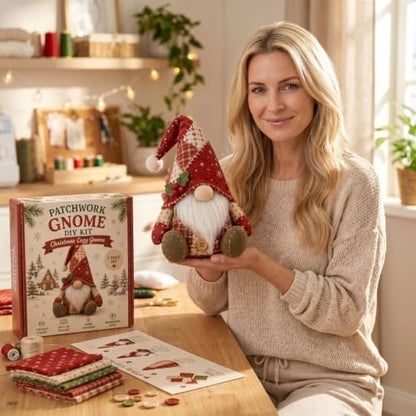 Patchwork Gnome DIY Kit Christmas Cozy Gnome Sewing Craft Set (02-Yellow) - Image 2