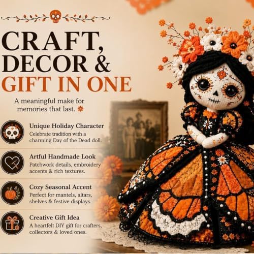Day of the Dead Patchwork Doll DIY Kit, Halloween Sewing Craft Kit (A.) - Image 5