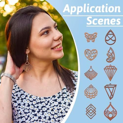 Elecrelive Walnut Wood Dangle Earring Making Kit 20Pcs Filigree Cutouts Wood Charms for DIY Bohemian Jewelry Craft Making - Image 4