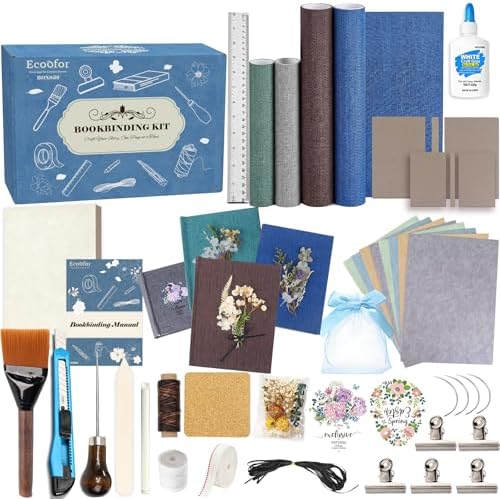 Ecoofor Bookbinding Kit for Beginners, 167 PCS 4 Pack Book Making Kit with A5 Paper, Book Cloth, Awl & Tools, Pressed Flowers & Heat Transfer Film, Gift-Ready Box with Video Tutorials by Ecoofor