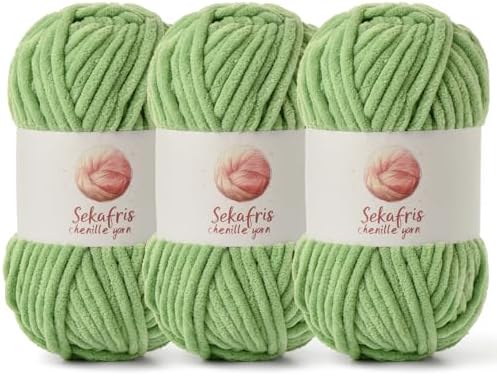 Chenille Yarn for Crocheting Size 5 Bulky Yarn 3 Avocado Green by Sekafris