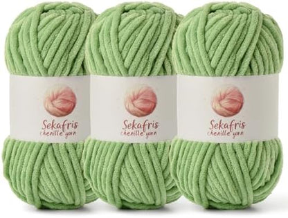 Chenille Yarn for Crocheting Size 5 Bulky Yarn 3 Avocado Green by Sekafris