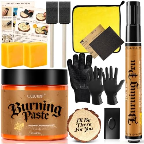 13PCS Wood Burning Paste Kit, 4OZ Wood Burning Gel with Single Sided Wood Burning Pen Marker for Easy Application & Beautiful Engravings, Ideal DIY Craft Kit for Beginners and Handmade Enthusiasts by WOZUTUNT