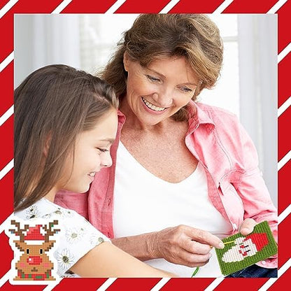 Pllieay Christmas 10-in-1 Cross Stitch Beginner Kit for Kids, Includes Instruction of 10 Different Patterns, 10 Printed Plastic canvases for Needlework, Needlepoint Starter Sewing Set - Image 5