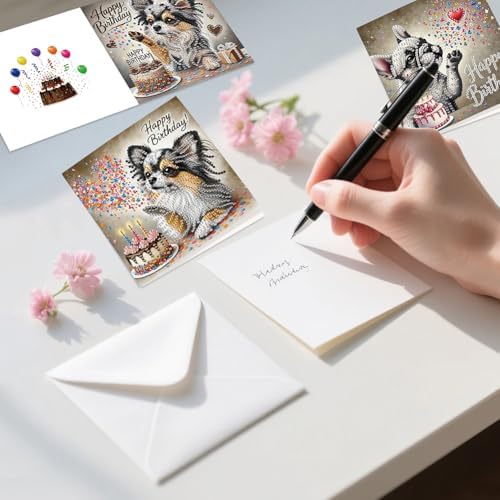 jinglinhh 6pcs Diamond Art Painting Happy Birthday Cake French Bulldog Puppy Chihuahua Dog Greeting Cards with Envelopes, DIY Card Making Kits for Adults, Diamond Art Postcards Christmas Cards Craft Gifts - Image 7