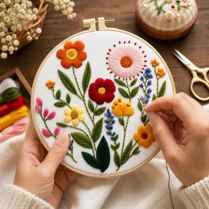 Zhenqing Wildflower Embroidery Kit for Beginners, Floral Needlework Kit with Pre-Printed Cotton Fabric, Hoop, Threads & Tools, Flower Wall Decor (C0125) - Image 3