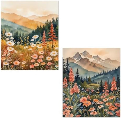 sdfkmlcdl Boho Mountain Sunset Landscape Diamond Art Kits for Adults, Nature Wildflower Mountain Landscape Full Drill Diamond Painting Kits for Adults Beginners 2 Pack, 9.8x11.8 Inch by Unknown