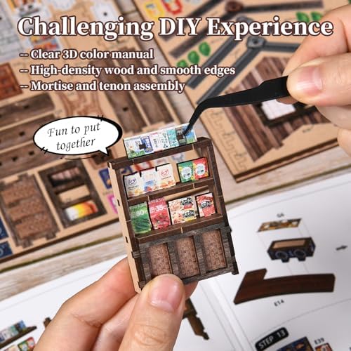 DIY Book Nook Kit with LED Light, Miniature Dollhouse, 3D Wooden Puzzle, Bookshelf Insert Decor Craft Gift (Springtime Grocery Store) - Image 7
