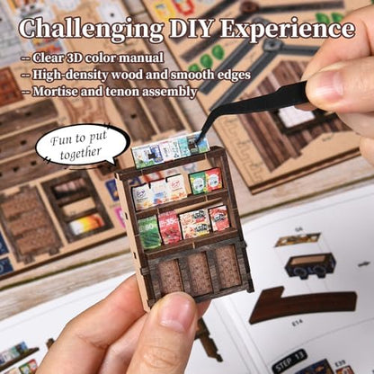 DIY Book Nook Kit with LED Light, Miniature Dollhouse, 3D Wooden Puzzle, Bookshelf Insert Decor Craft Gift (Springtime Grocery Store) - Image 7