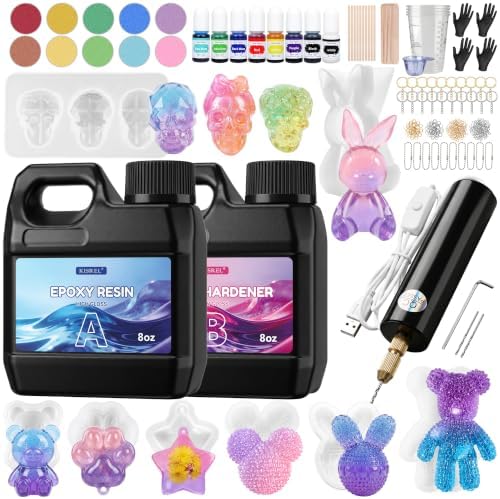 KISREL Epoxy Resin Kit 16OZ with 3D Molds, Electric Drill, Color Dyes Tools by KISREL