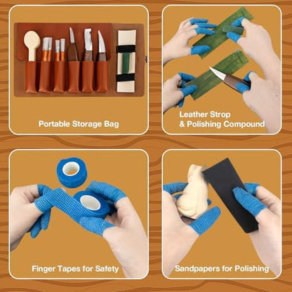 Wood Carving Kit, 37pcs Wood Carving Tools with 12 Color Paint, Wood Whittling Kit with 4pcs Templates & Users Guide for Beginners37Pcs Wood Carving Kit with Storage Bag - Image 6