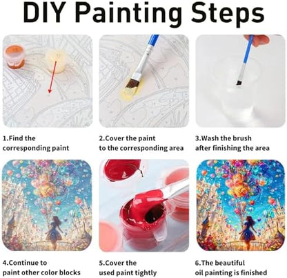 koemhxb Fantasy Paint by Numbers Kit for Adults Beginners, DIY Balloons and Castle Acrylic Painting on Canvas for Home Wall Art Decor 16x20 Inch - Image 6