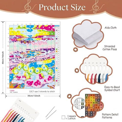 Mosaflare Beach Flower Stamped Cross Stitch Kits for Beginner 12x16 Inch - Image 6