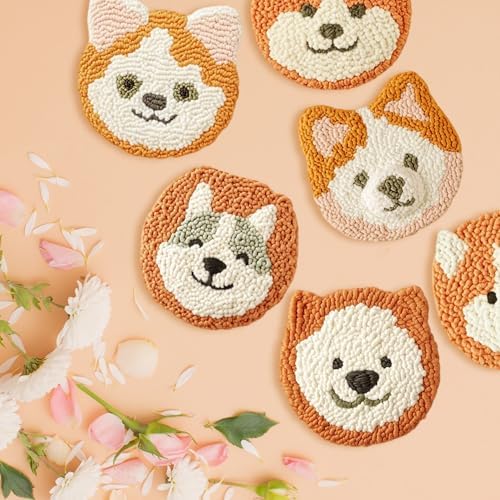 Starter Needle Coasters Kit, Punch Needle Embroidery DIY Set for Beginners Adults, Easy Coasters Kit with Adhesive Felt, Yarns, Embroidery Hoop (Yellow Dog) - Image 5