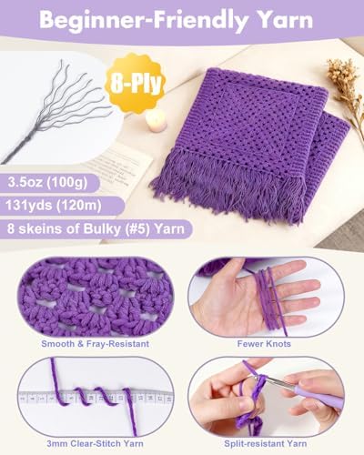 Arborthread Crochet Kit for Beginners, Easy All-Season Pocket Shawl Pureple - Image 3