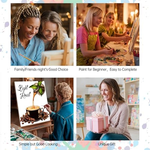 6 Pack Coffee Paint by Numbers Kit for Adults Beginners, Vintage Adult Paint by Number Kits on Canvas, Easy DIY Acrylic Oil Number Painting Kits for Gift, 8x12 Inches for Home Decor (Frameless)` - Image 6
