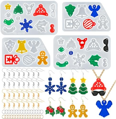 Christmas Themed Resin Earring Molds with Hole and Hooks Rings by ZQYSING