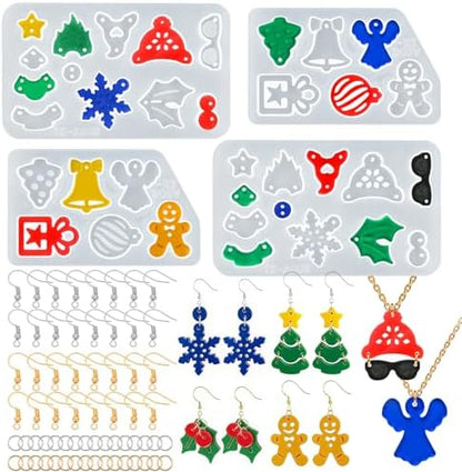 Christmas Themed Resin Earring Molds with Hole and Hooks Rings by ZQYSING