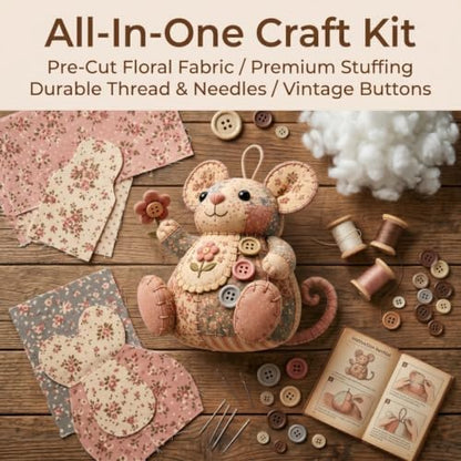 Patchwork Mouse DIY Sewing Kit for Beginners,Handmade Animal Craft Set with Pre-Cut Floral Fabric,Stuffing and Buttons,Plush Ornament Project (C#) - Image 2