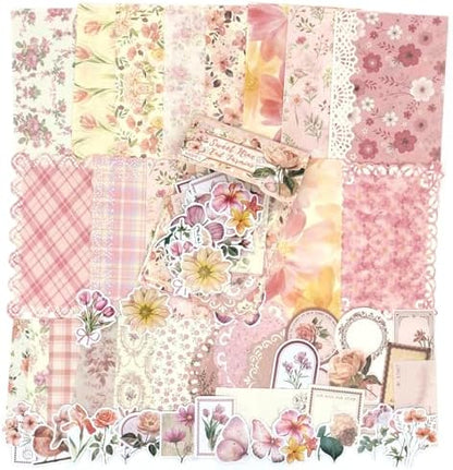 Scrapbook Supplies Kit – 100Pcs Vintage Floral Scrapbook Paper & Junk Journal Stickers, Journaling Supplies for Bullet Journaling, Retro Crafts, Mixed Media, Planner, Collage Card Album (Pink) by DecorateYourWorld