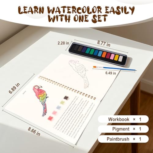 Watercolor Workbook for Adults, Beginner Friendly Watercolor Painting Kit Birds Water Coloring Book, Nature-Themed Practice Art Gift Water Color Paint Book with Palette and Brush - Image 5
