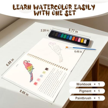 Watercolor Workbook for Adults, Beginner Friendly Watercolor Painting Kit Birds Water Coloring Book, Nature-Themed Practice Art Gift Water Color Paint Book with Palette and Brush - Image 5