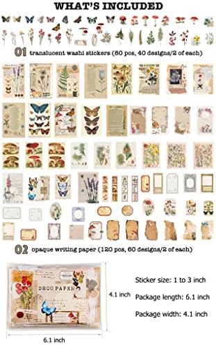 Knaid Vintage Scrapbook Supplies Pack (200 Pieces) for Junk Journal Bullet Journals Planners Botanical Paper Stickers Craft Kits Aesthetic Cottagecore Collage Album (Nature) - Image 2