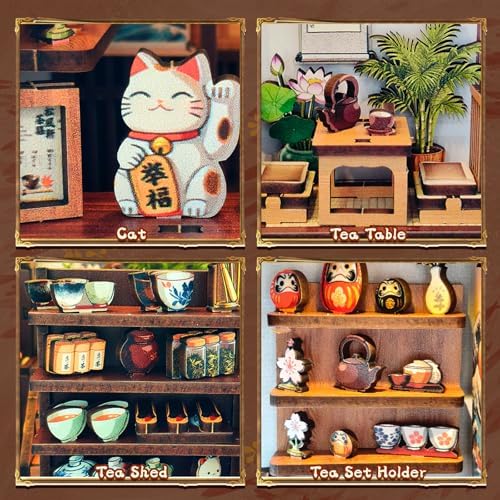 DIY Book Nook Kit for Adults, Japanese Sakura Dollhouse Kit, Miniature House Kit with LED Light, Mini Building Kit, 3D Wooden Puzzles Bookshelf Craft Diorama for Adults Teen Gifts (Japanese Teahouse) - Image 5