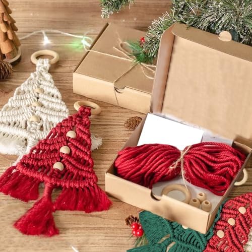 mdgfge 3Pcs Christmas Tree DIY Macrame Woven Tree Kit Christmas Tree Decoration Craft Starter Assembled Kit Boho Wall Hanging Ornaments Art Decor for Beginners Xmas DIY Party Supplies - Image 4