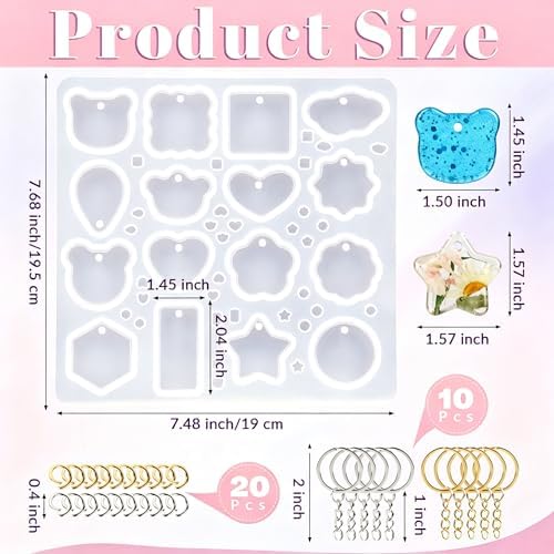 Keychain Silicone Mold, Keychain Resin Mold with Key Ring Accessory, Epoxy Resin Jewelry Molds for DIY Keychains, Necklace, Pendant - Image 2