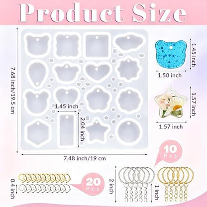 Keychain Silicone Mold, Keychain Resin Mold with Key Ring Accessory, Epoxy Resin Jewelry Molds for DIY Keychains, Necklace, Pendant - Image 2
