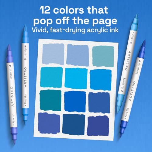 ARTISTRO 12 Blue Tones Dual-Tip Acrylic Paint Marker Pens for Drawing - Image 2