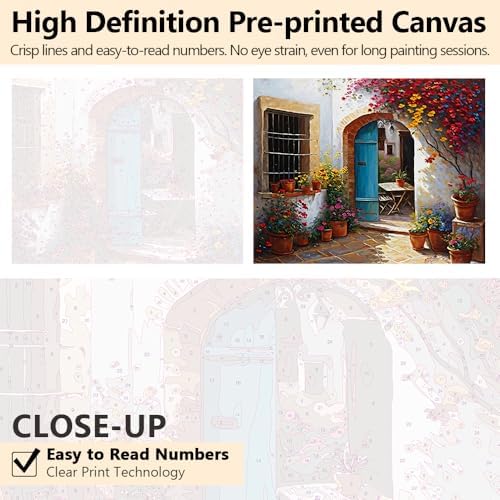 TUMOVO Paint by Numbers for Adults - Colorful Flowers Patio Spain Greece Acrylic Painting, Easy for Beginners, Watercolor for Home Decor, 16x20 Inch - Image 3