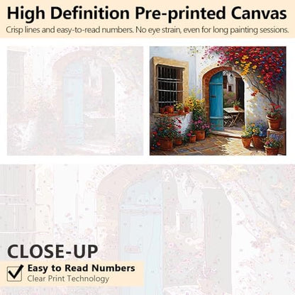 TUMOVO Paint by Numbers for Adults - Colorful Flowers Patio Spain Greece Acrylic Painting, Easy for Beginners, Watercolor for Home Decor, 16x20 Inch - Image 3