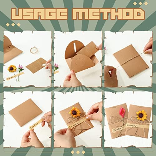 100 Set Artificial Wedding Flowers Mother's Day Thank You Greeting Card Kit DIY Blank Vintage Kraft Floral Holiday Cards Assorted Handmade Invitation Cards with Envelopes for Women Gifts Birthday - Image 3