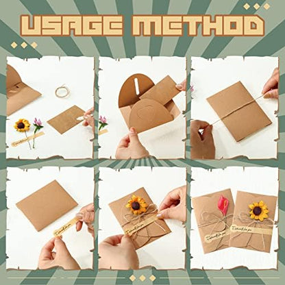100 Set Artificial Wedding Flowers Mother's Day Thank You Greeting Card Kit DIY Blank Vintage Kraft Floral Holiday Cards Assorted Handmade Invitation Cards with Envelopes for Women Gifts Birthday - Image 3