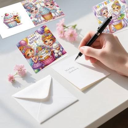 jinglinhh 6pcs Diamond Art Painting Happy Birthday Cupcake Fairy Greeting Cards with Envelopes, DIY Card Making Kits for Adults, Diamond Art Postcards Christmas Cards Craft Gifts - Image 7